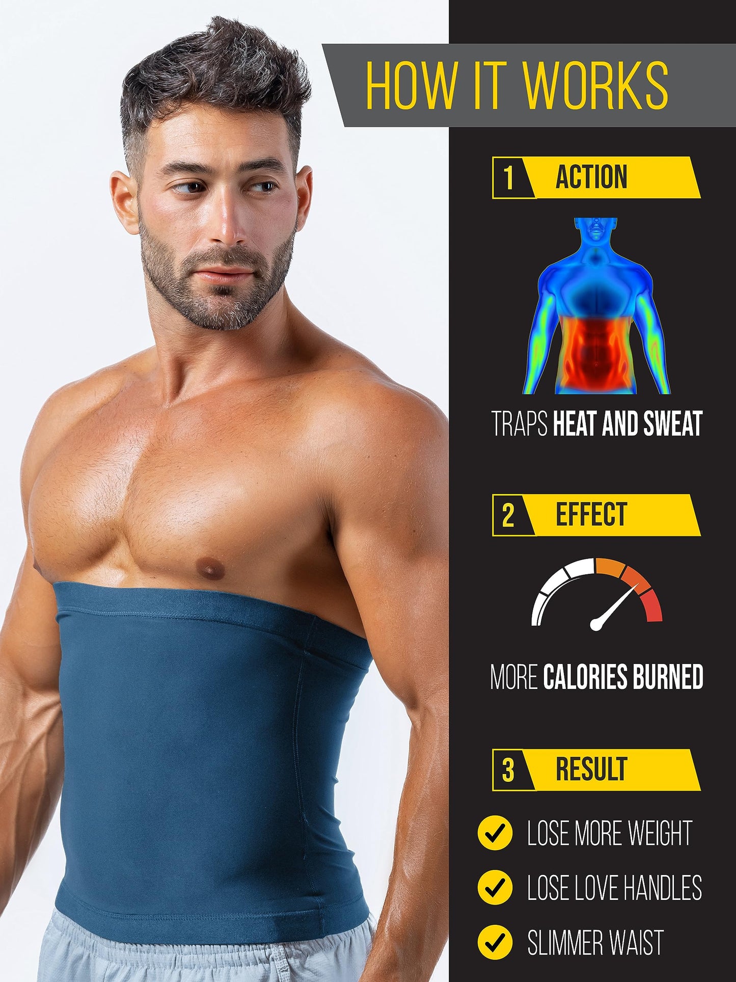 Sweat Spark Waist Trimmer for Men (Dark Blue, Medium) - Sweat More, Shape Your Back & Abdomen, Wear During Workout