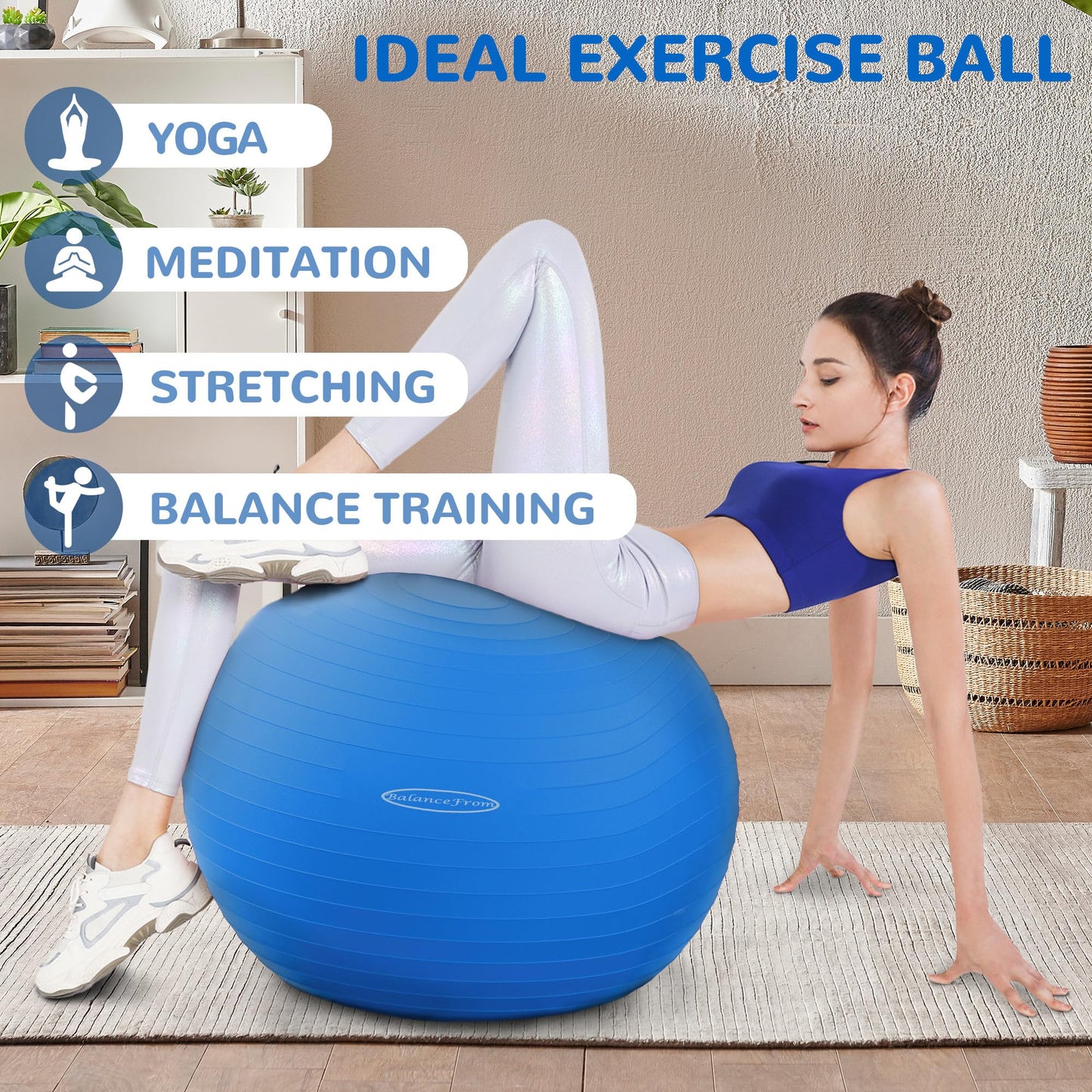 Fitvids Anti-Burst Slip Resistant Exercise Ball - 34-inch Blue – 2 – 31-34in (78-85cm), XXL – Blue