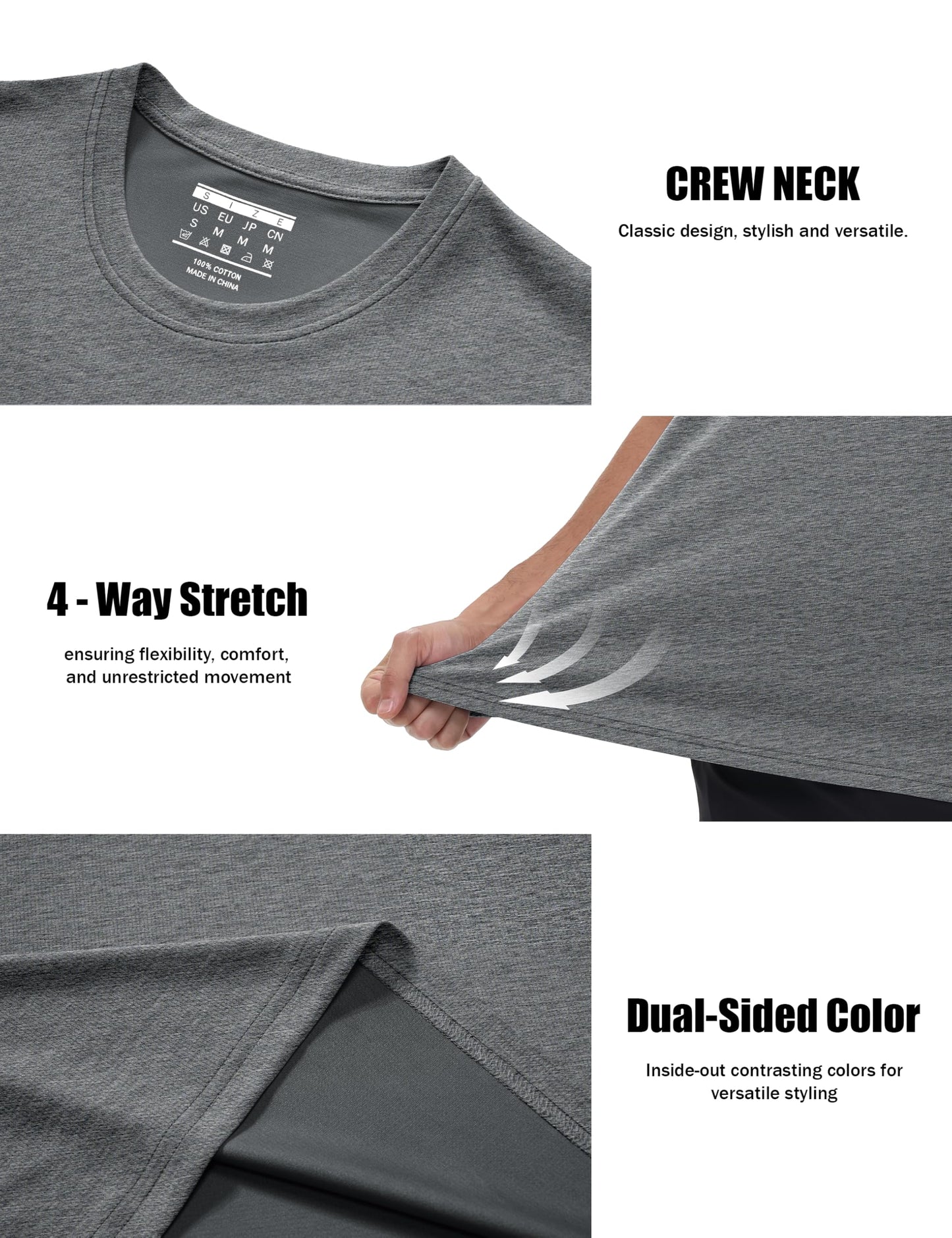 MAGCOMSEN Men's Short Sleeve Dry Fit Tshirts Moisture Wicking Athletic Shirts Sun Protection Workout Shirts Hiking Dark Grey 2XL