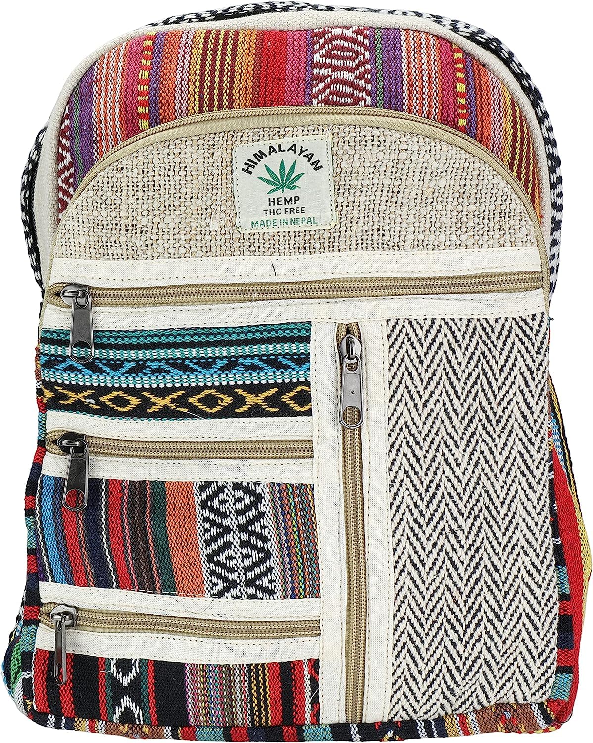 AUNERCART Small Hemp Backpack Traveling Backpack Cotton Stripe Nepali Backpack Himalayan Backpack Small 13" x 11" x 5" Bag