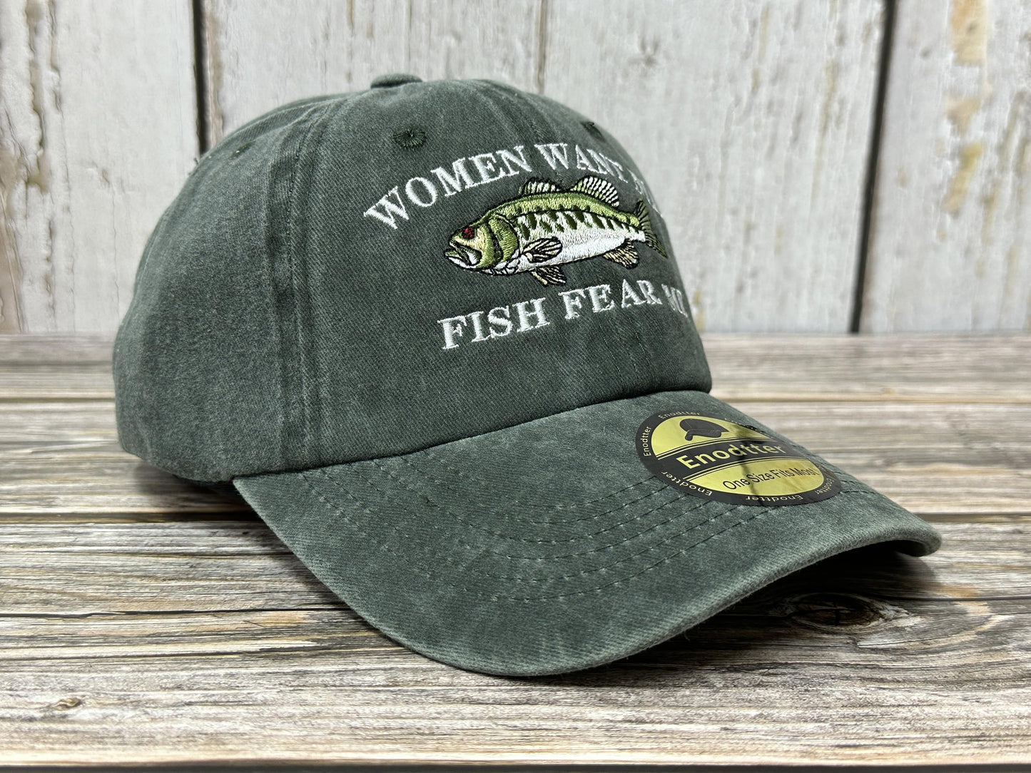 Enodtter Women Want Me Fish Fear Me Hat Trout, Fishing Gifts, Embroidered Army Green Baseball Cap for Men, Adjustable Cotton Dad Hat