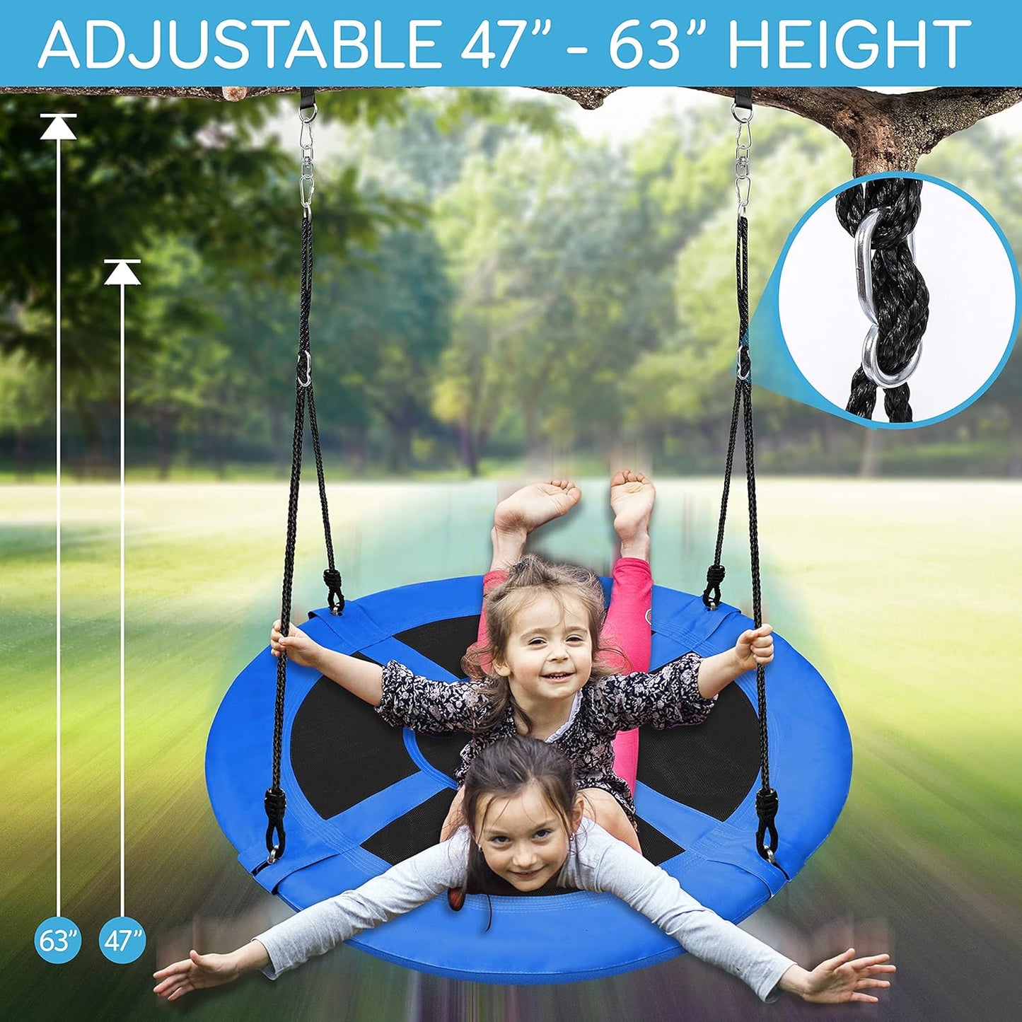 SereneLife Outdoor Tree Swing - 40” Saucer Swing with Adjustable Ropes & Center Swivel Spinner for Kids | Blue