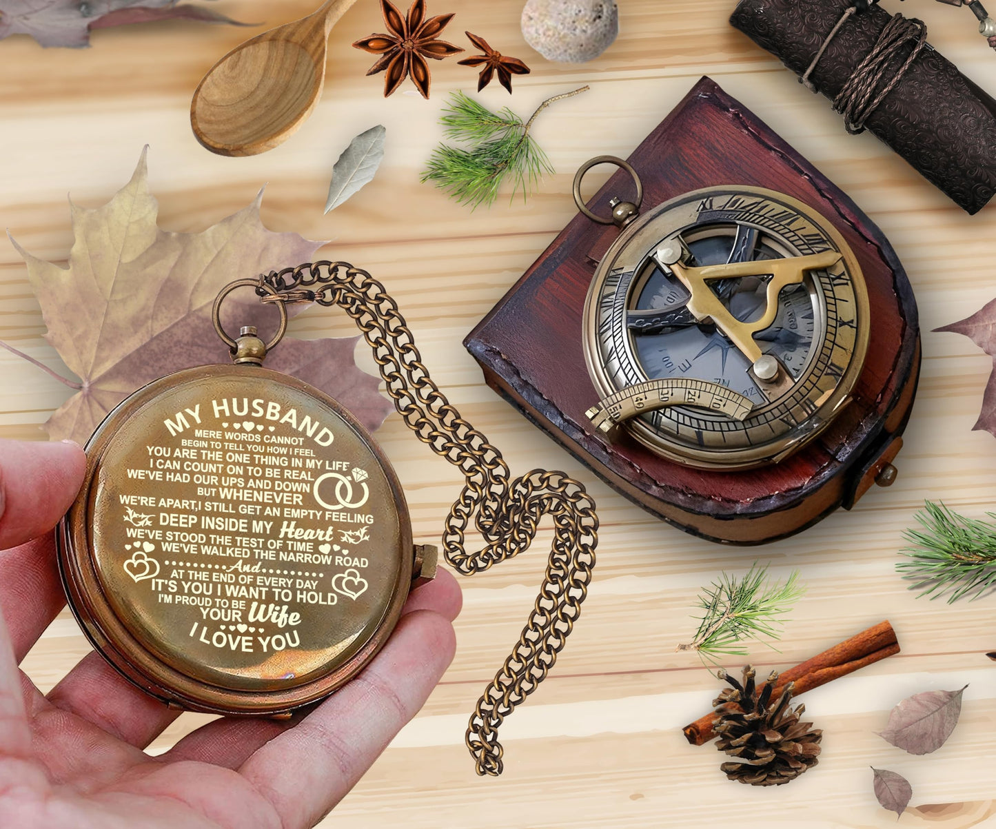 Huband Gifts Valentine's Day Gifts for Husband - Engraved Brass Compass, Romantic Keepsake for Him