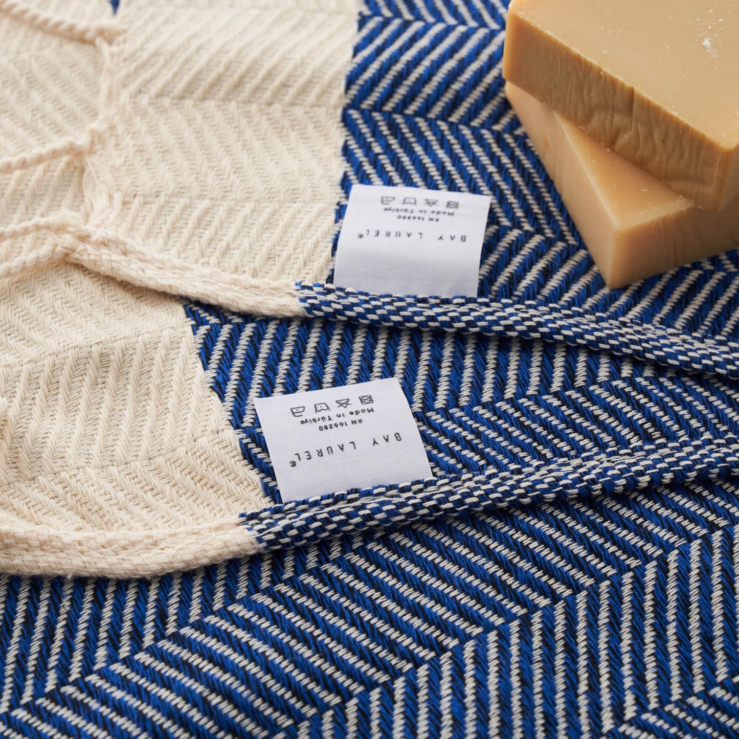 BAY LAUREL Turkish Hand Towel – Pack of 2 | Soft & Absorbent Decorative Towels for Bathroom, Hand, Face, Hair, Gym, Yoga, SPA, Kitchen & Tea | Boho Decor (Azure, Herringbone 15x26 Inches (Set of 2)