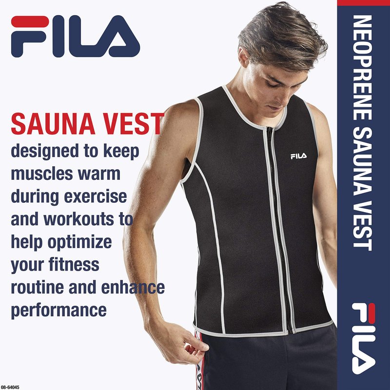 FILA Accessories Men's Sauna Vest - Neoprene Sweat Suit Zipper Tank Top Hot Slimming Body Shaper Waist Trainer for Weight Loss, Running, Walking, Weightlifting, Exercise & Fitness Workouts, Small