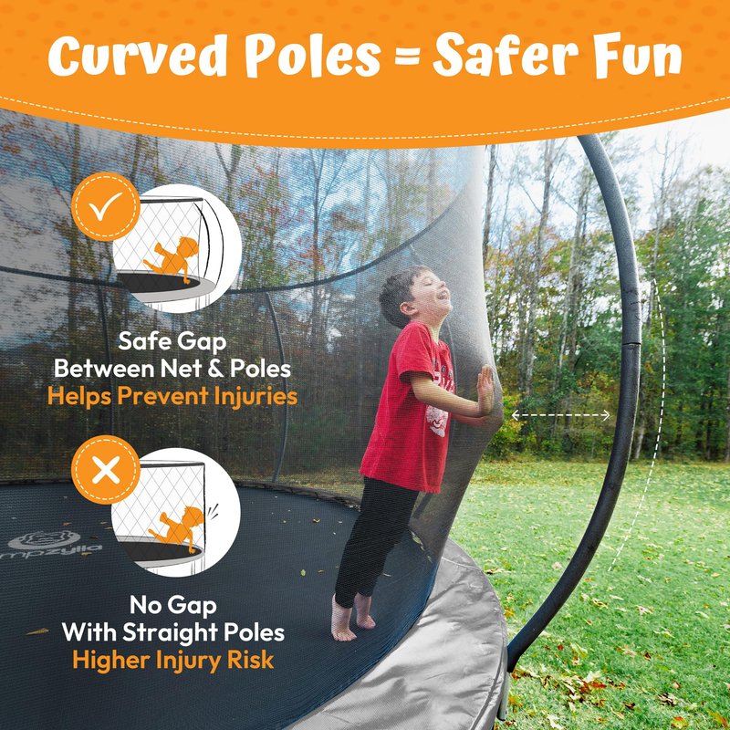 JUMPZYLLA Trampoline Outdoor 8FT 10FT 12FT 14FT 15FT 16FT with Enclosure and Ladder, ASTM Approved Recreational Trampoline for Kids and Adults, Anti-Rust Coated Frame (Gray, 8FT)