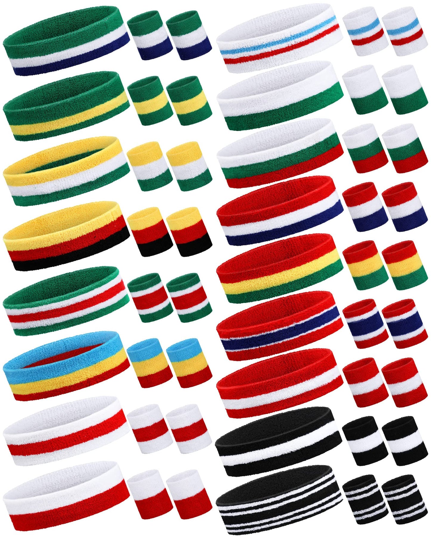 17 Pack Striped Sweatband Set Sports Headband Wristband Set Polyester Cotton Sweat Bands Sweat Wrist Bands Sweat Absorbing Head Band for Men Women Kids Boys Girls Workout Basketball Soccer Costume