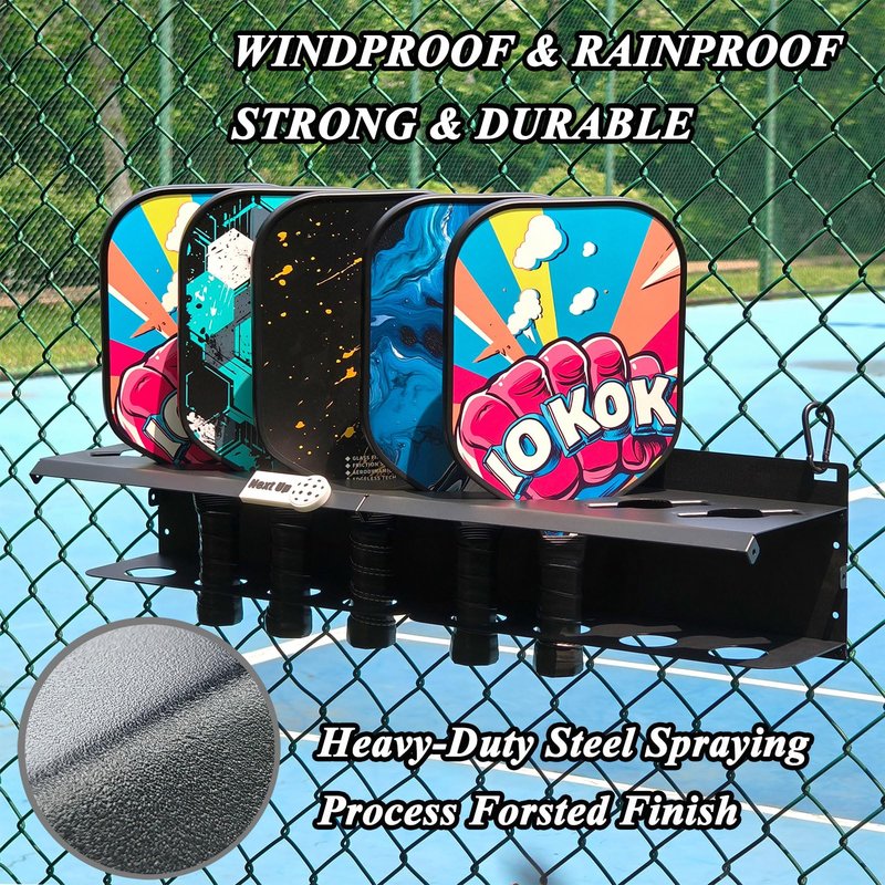 PRAMOON Pickleball Paddle Rack, 12-Paddle Holder, Multiple Racks are Spliced to Achieve Expansion, with Label to Track Next Up Players, Fence or Wall Mount, Steel, Black (3)