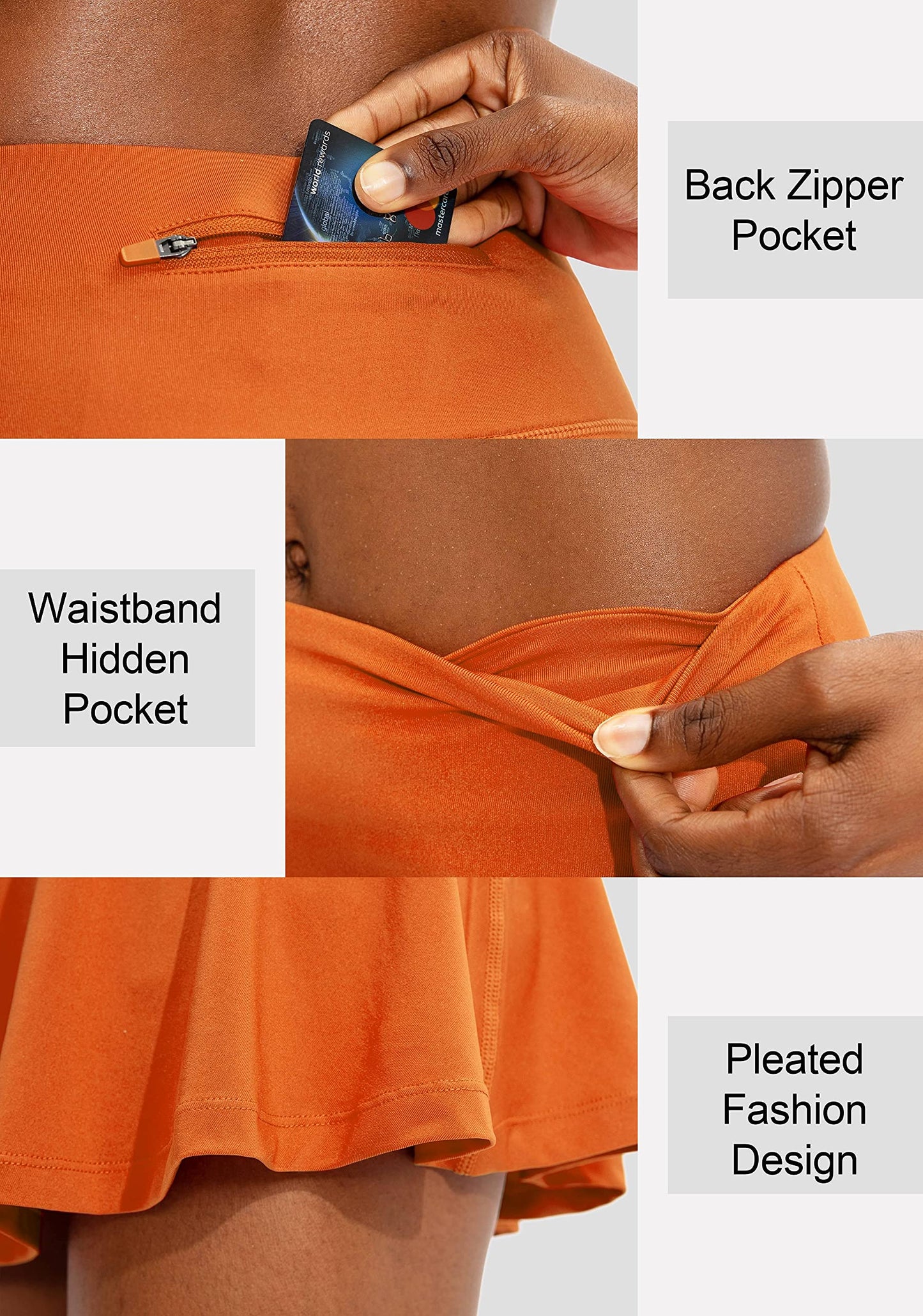 SANTINY Pleated Tennis Skirt for Women with 4 Pockets Women's High Waisted Athletic Golf Skorts Skirts for Running Casual (Orange_XS)