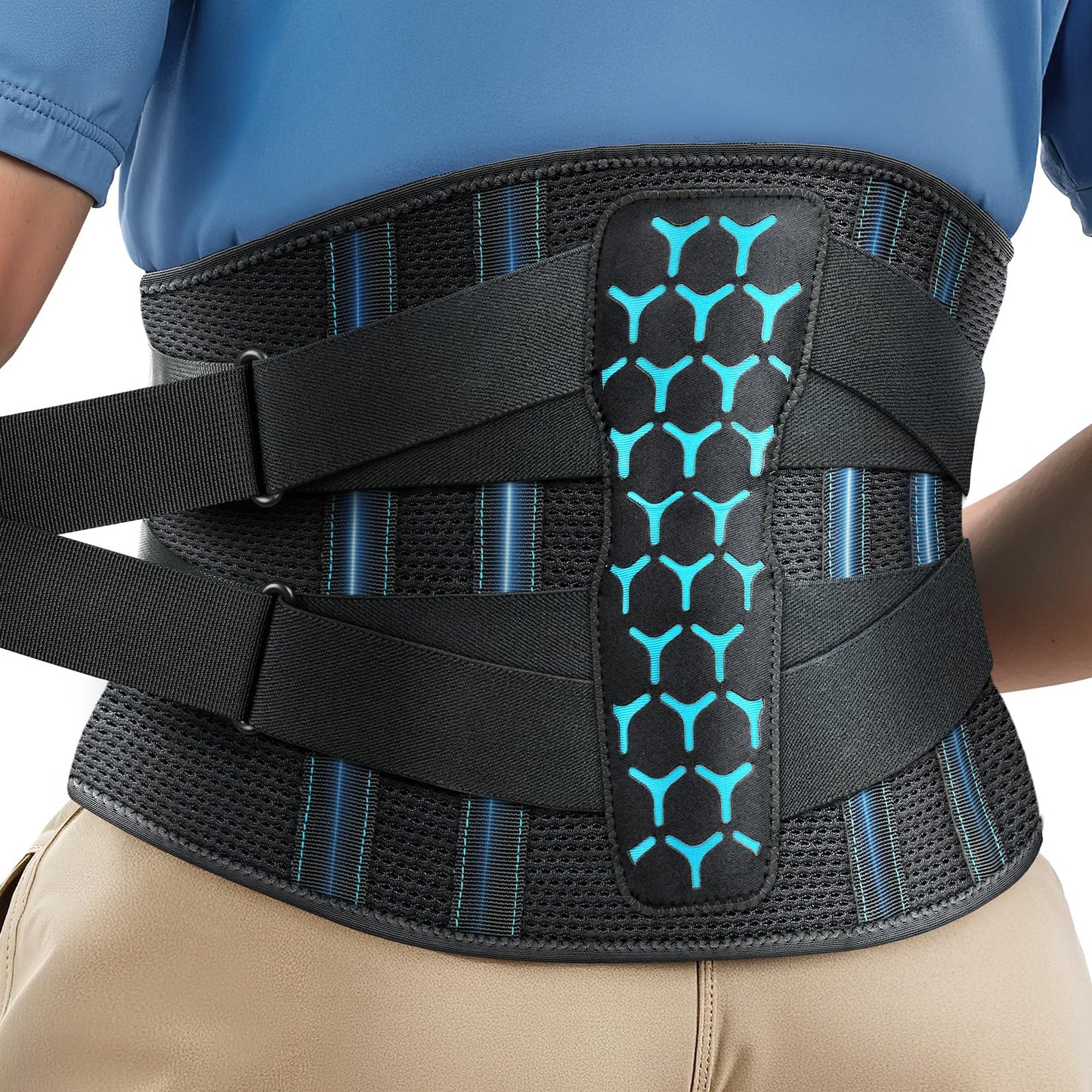 Rakiie Back Brace for Lower Back Pain, 7 Stays Ergonomic Support Brace with Comfortable 3D Pad, Easy to Put On/Off Lumbar Support Belt for Women Men, Pain Relief from Sciatica, Herniated Disc, Size M (Waist: 33.5"-39.4")