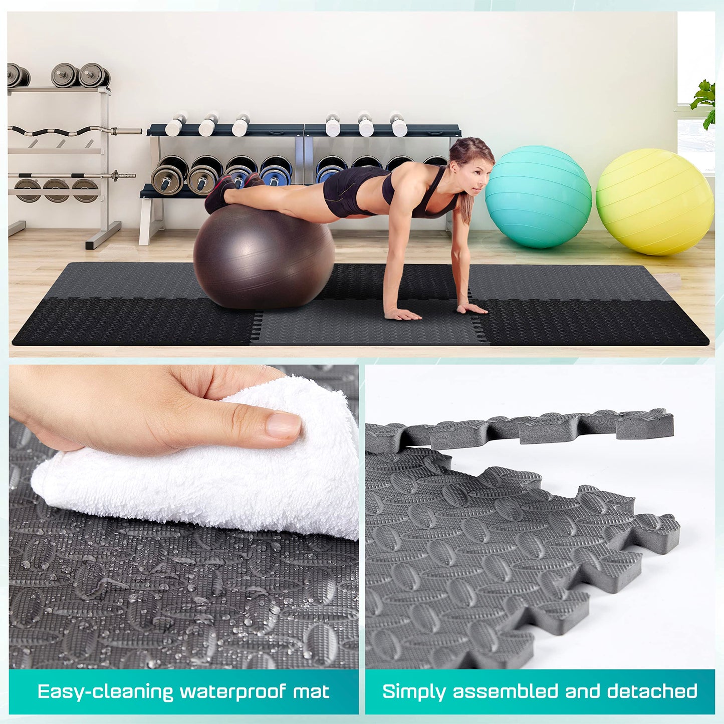 Yes4All 60 SQ. FT Puzzle/Interlocking Exercise Mat Tiles for Home Gym, Exercise EVA Foam Floor Padding with Border for Workout Equipment (Grey)