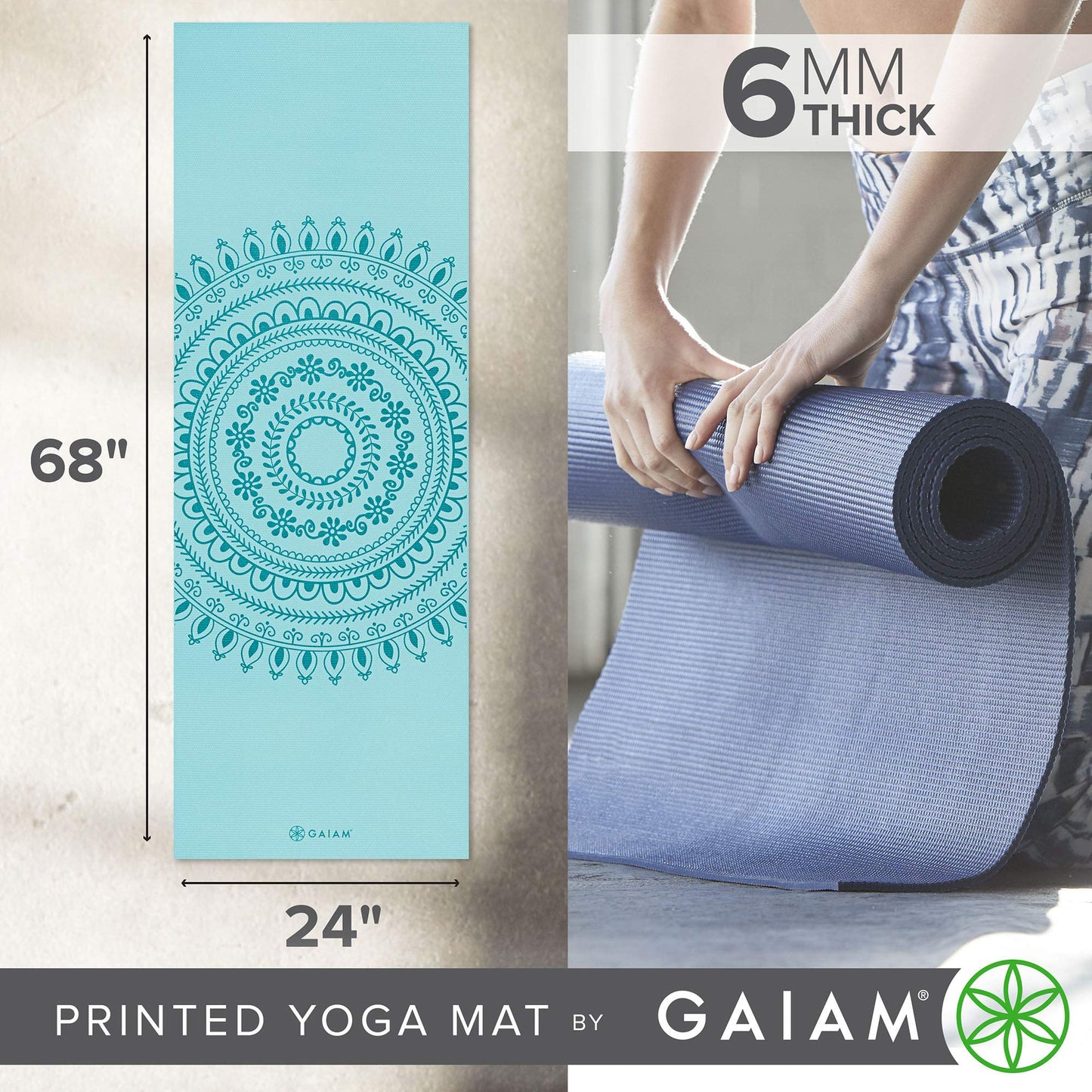 Gaiam Premium Print Yoga Mat, Marrakesh, 68"L x 24"W x 6mm Thick