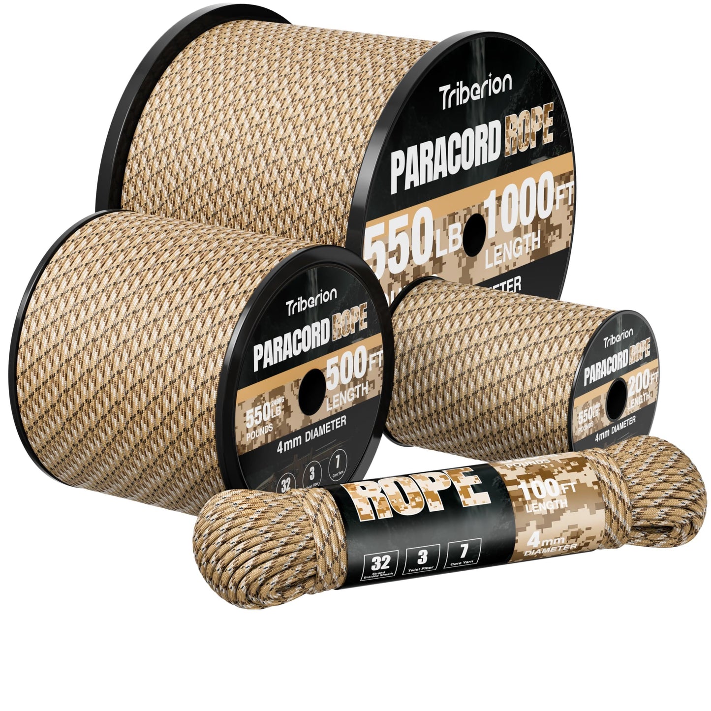 Paracord Rope 550 lb - 200ft 5/32" Parachute Cord 4MM 7-Strand para Cord - Heavy Duty Spool String for Survival,Camping Gear, Survival Bracelet, Clothesline - Desert Camo
