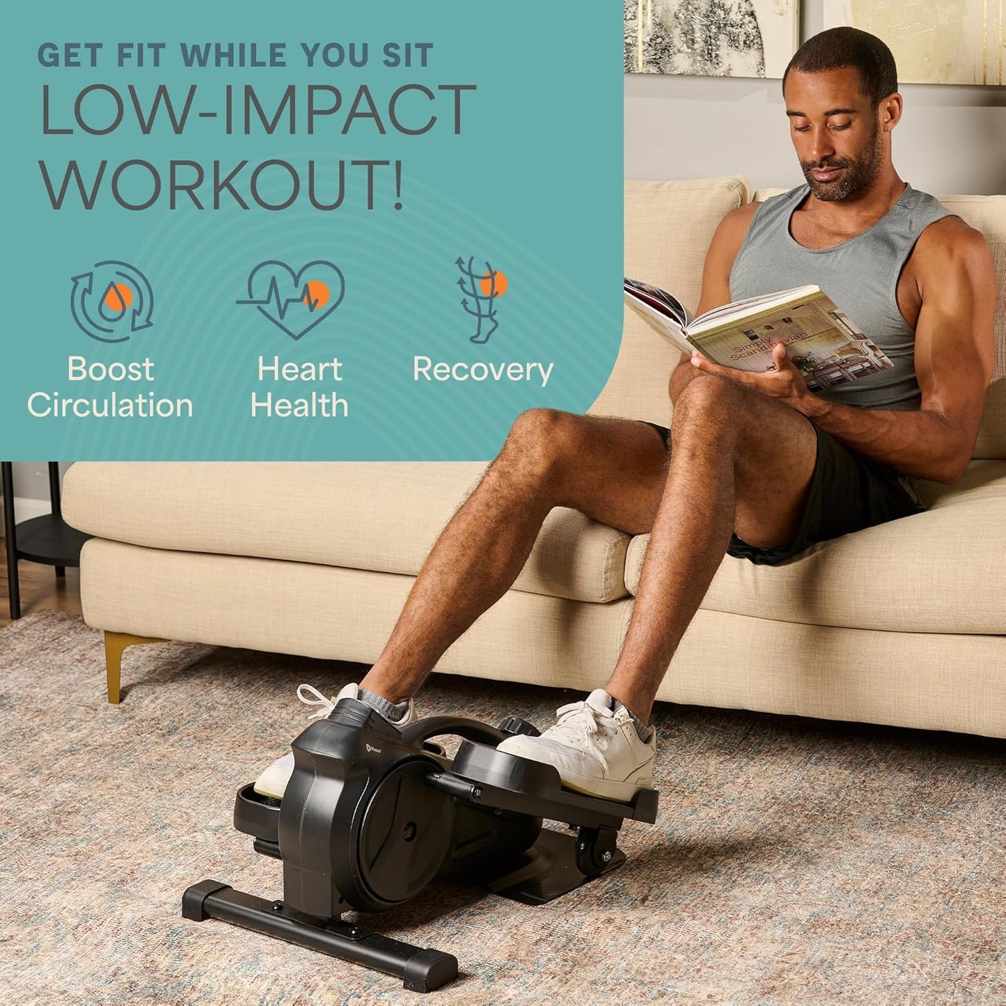Portable Under Desk Elliptical Exercise Machine - Mini Pedal Exerciser for Home Workouts & Muscle Toning | Fitness App Enabled