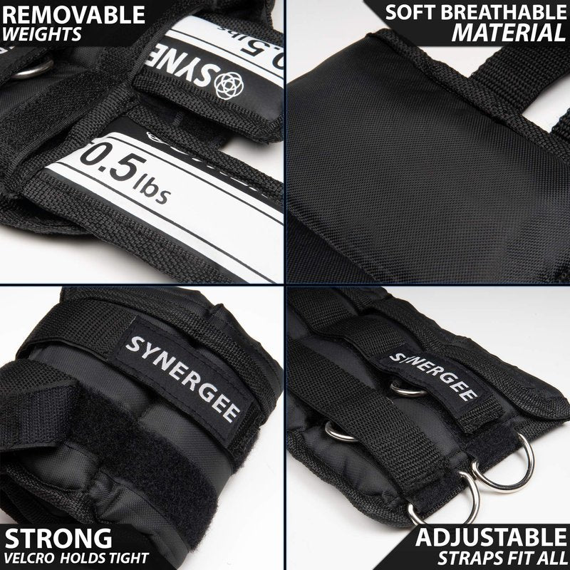 Synergee Comfort Fit 0.5-5lb Adjustable Ankle/Wrist Weights (Set of 2). One Size Fits All.