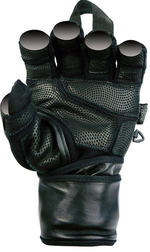 Epic Leather Gym Gloves with Built in 2" Wide Wrist Wraps Best Grip & Design for Weightlifting Power Lifting Bodybuilding & Strength Training Workout Exercises (Black, Large 8 1/8" - 8 1/2")