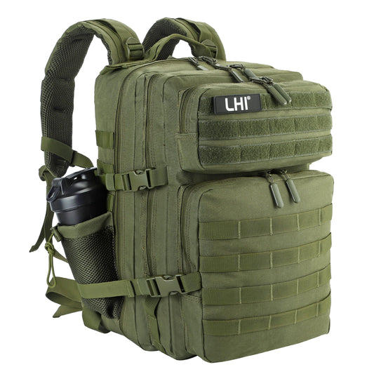 LHI Military Tactical Backpack for Men and Women 45L Army 3 Days Assault Pack Bag Large Rucksack with Molle System - Green