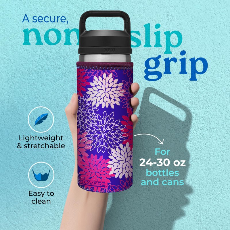 Koverz Water Bottle Sleeve, Neoprene Insulated Bottle Sleeve, Fits 24-30 Oz. Water Bottle, Washable and Reusable, Large Size, Hibiscus