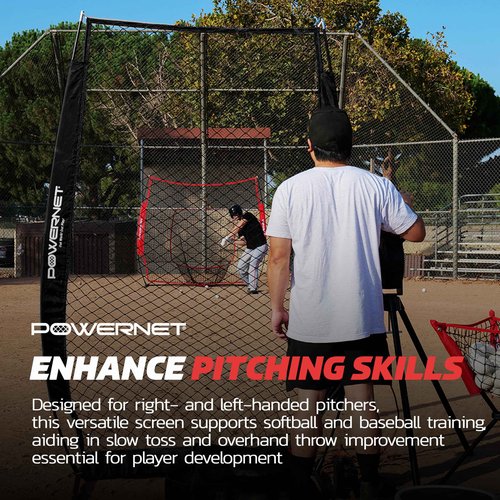 PowerNet Portable Baseball Practice Net for Pitching and Hitting, Softball Pitching Net, Pop Up Batting Cage Net Coach Shield from Errant Throws, Backyard Outdoor Training, 7 FT I-Screen (Black)