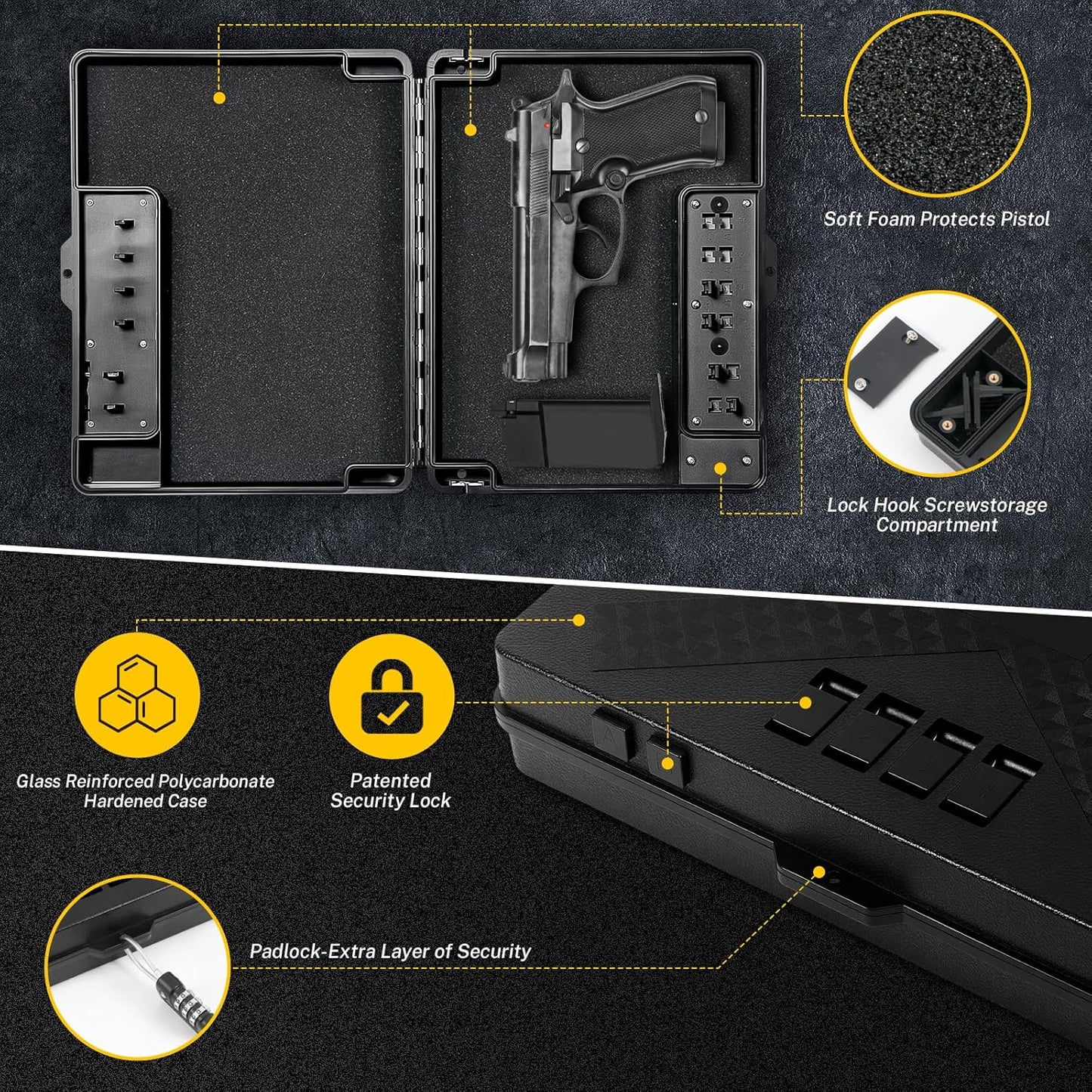 Handgun Safe - Quick Access Mechanical Lock Pistol Safe | Portable Compact Lock Box for Travel, Office, Bedroom
