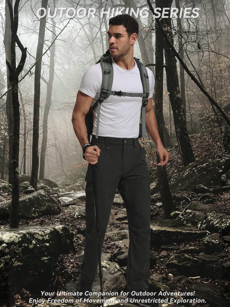 Men's Lightweight Hiking Pants Water Resistant Quick Dry Breathable Stretch Outdoor Travel Camping Fishing Cargo Work Pants with 6 Pockets Black 32Wx30L