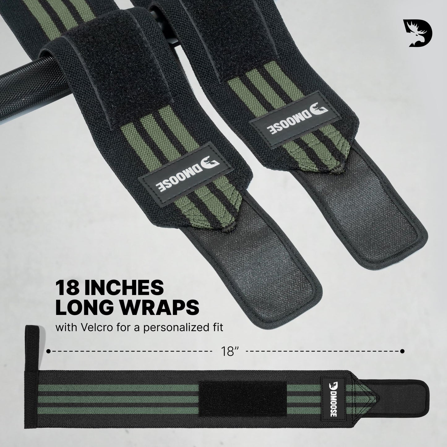 DMoose Fitness Wrist Wraps (IPL Approved) Avoid Injury & Maximize Grip with Thumb Loop, 18" or 12" Gym Wrist Wraps Pair, Wrist Wraps for Weightlifting Men, Wrist Brace for Working Out & Wrist Support
