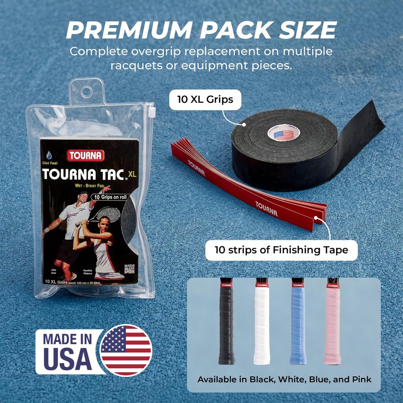 Tourna Tac 10 Pack Tacky Feel Tennis Grip, Pink , X-Large
