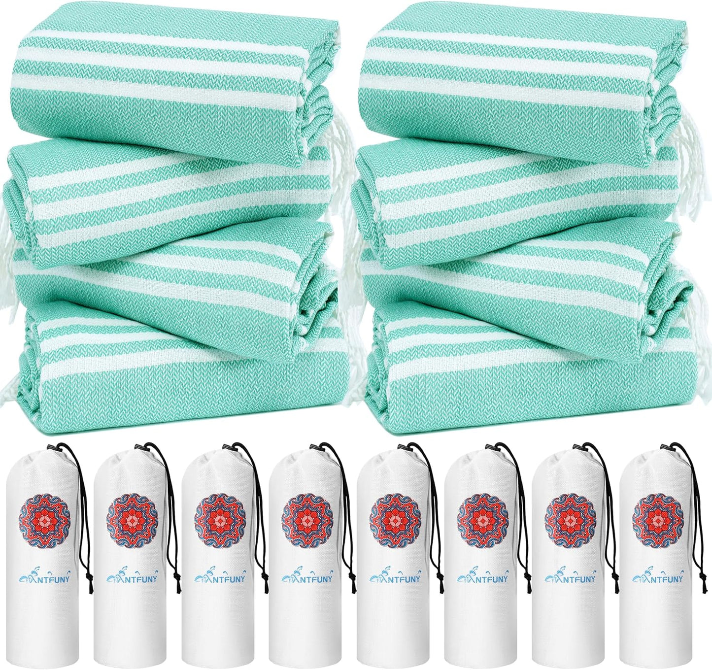 Turkish Beach Towels - 8 Pack Quick Dry, Sand-Free Oversized XL Bath & Pool Towels | Travel Accessories