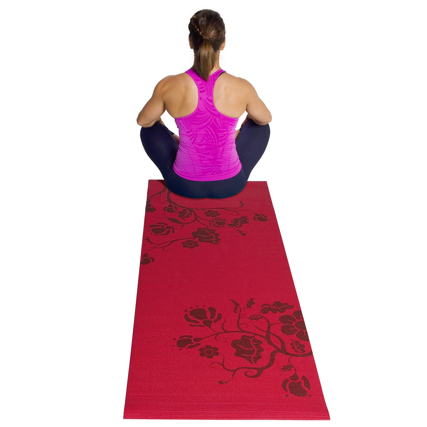 Tone Fitness Yoga Mat with Floral Pattern, Red