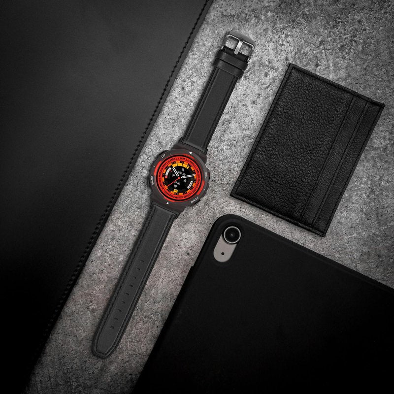 kwmobile Strap Compatible with Amazfit Active Edge (A2212) / Active Edge (A2213) Strap - Silicone and Leather Sport Wristband - Black
