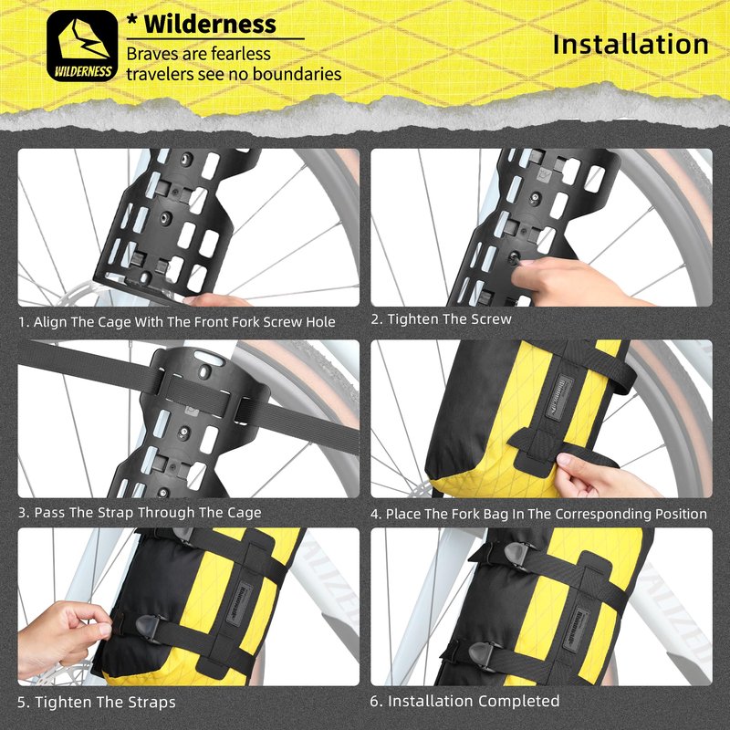 Rhinowalk Bike Fork Bag 6.5L Waterproof Bicycle Storage Bag with Roll-Top Closure, Versatile Mounting for Front Forks with or without Mounting Holes Cycling Gear for Road, Gravel, MTB (Black)