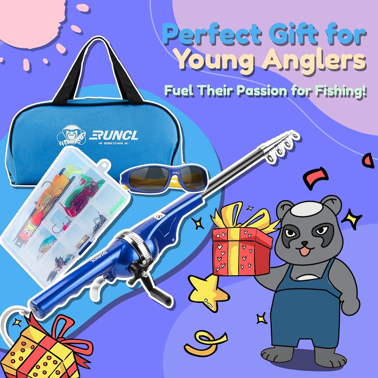 Kids Fishing Pole - Portable Folding Rod & Reel Combo Kit | Includes Sunglasses, Tackle Box & Travel Bag