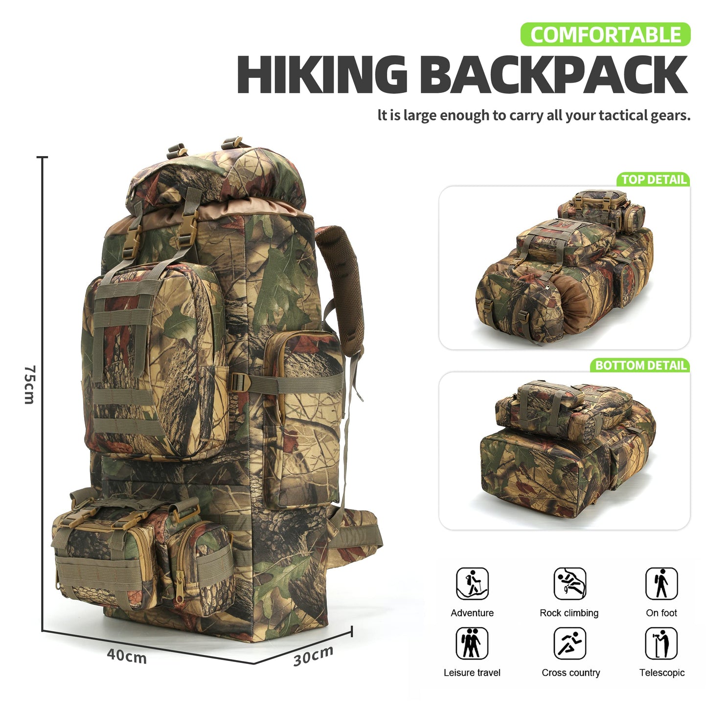 King'sGuard 100L Camping Hiking Backpack Molle Rucksack Military Camping Backpacking Daypack