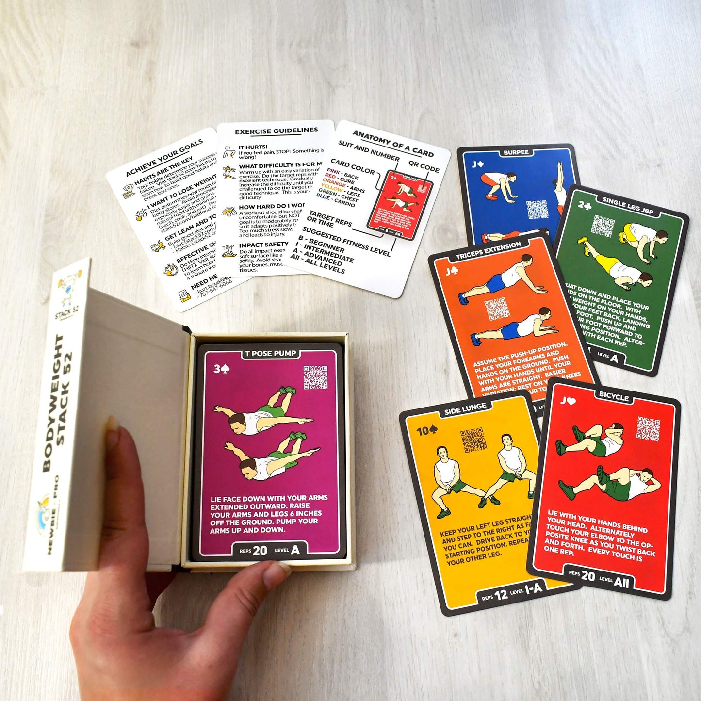 Stack 52 Bodyweight Exercise Cards: Workout Playing Card Game. Designed by a Military Fitness Expert. Video Instructions Included. No Equipment Needed. Burn Fat Build Muscle. (Updated Bodyweight Deck)