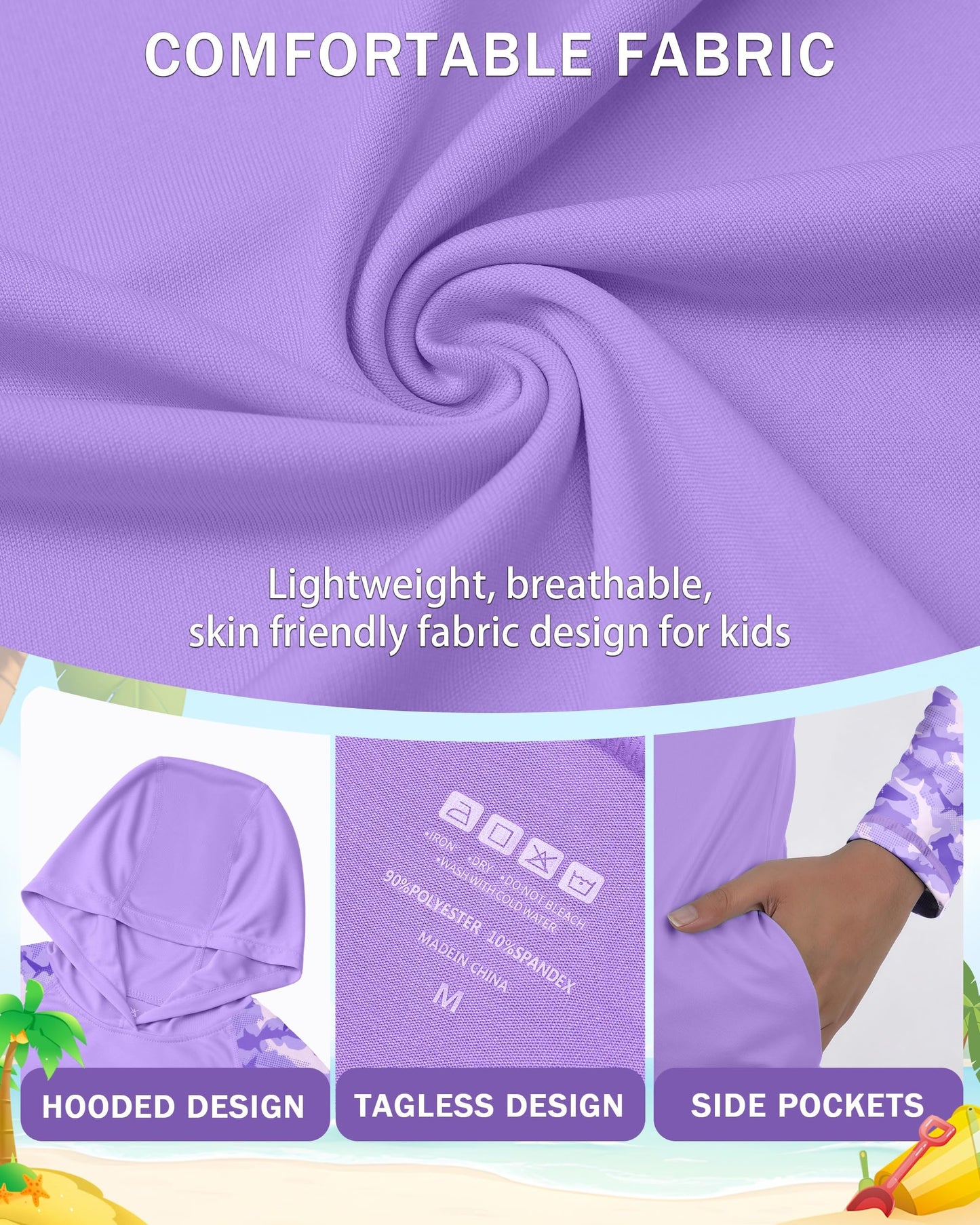 DRONIRING Boys Rash Guard Swim Hoodie, UPF 50+ UV Sun Protection Long Sleeve Fishing Shirt, Kids Youth SPF Water Shirts