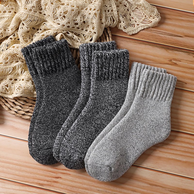 Tough Land Merino Wool Socks for Women 3 Pairs - Thick Cozy Crew Thermal Boot Socks for Hiking,Cabin Work,Gift,Winter