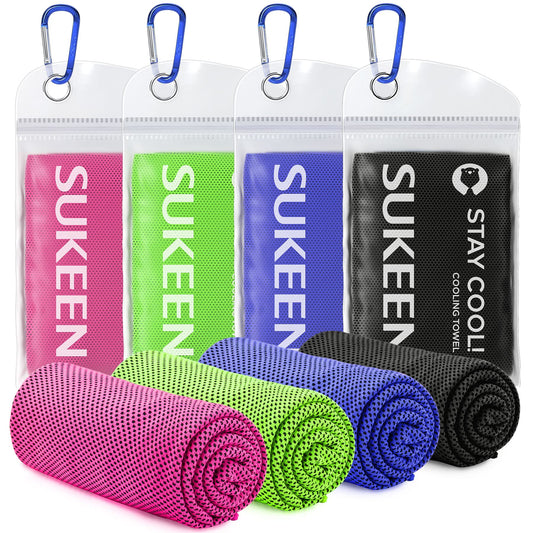 Sukeen 4 Pack Cooling Towels (40"x 12"), Cool Towels for Neck, Sport Sweat Rag for Gym, Cooling Rag, Cooling Towel for Yoga, Golf, Camping, Running, Workout, Camping, Fitness