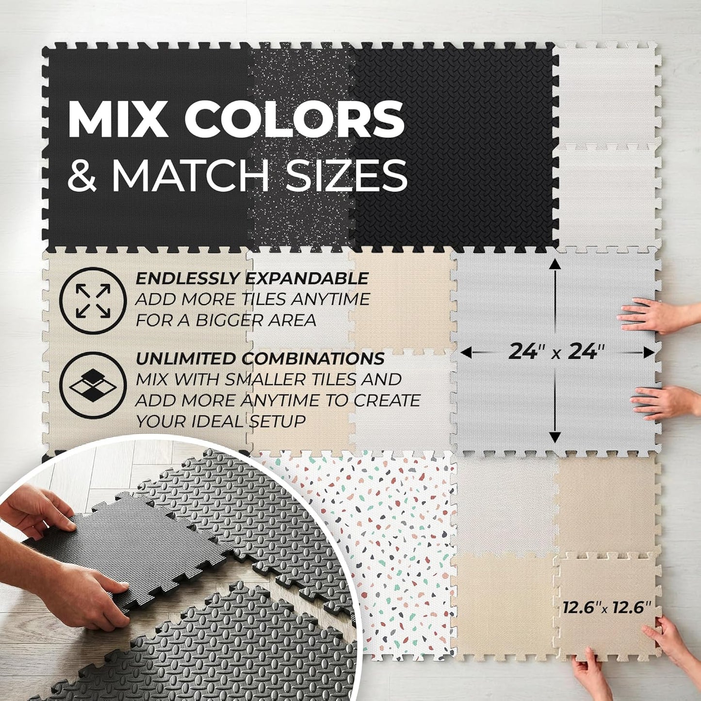 Gym Mats Set - 12 Pcs EVA Interlocking Foam Floor Tiles | 48 Sq Ft Protective Flooring for Home Workout & Exercise