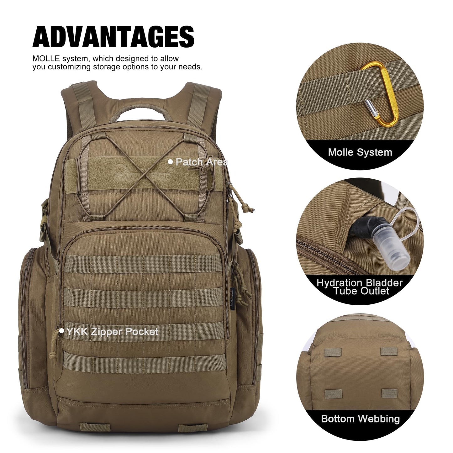 Mardingtop Military Tactical Backpack for Men 40L Molle Rucksack Assault Pack EDC Daypack for Hiking,Travel,Camping, Hunting