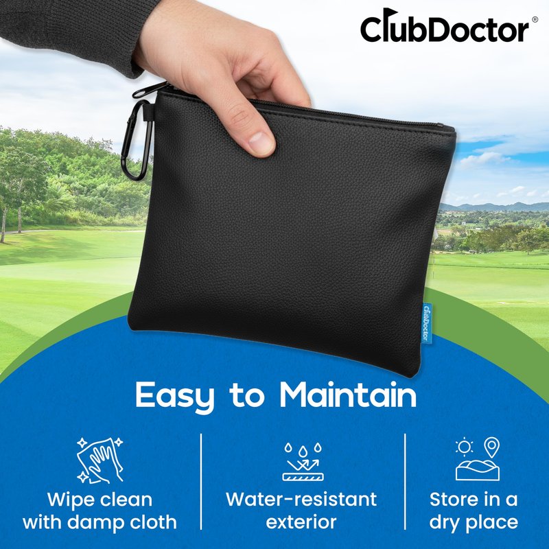 Club Doctor - Golf Valuables Pouch – Premium Zippered Golf Accessories Bag with Metal Carabiner, Compact & Durable Organizer for Tees, Balls, Divot Tools, and Valuables