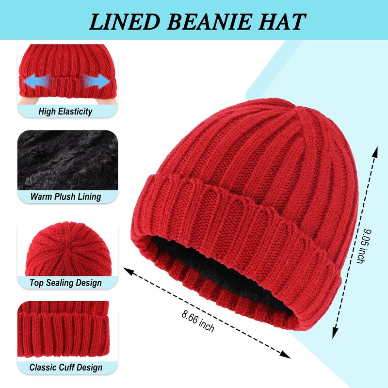 Connectyle 3 PCS Fleece Lined Cold Weather Set, Warm Winter Beanie Hat, Long Scarf and Touchscreen Gloves for Men & Women (Dark Red)