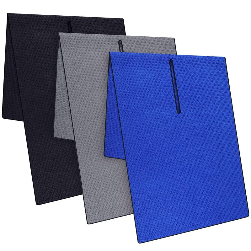 Moukeren 3 Pcs Center Cut Golf Towel 16" x 40" Microfiber Waffle Texture with Center Slit Hole Drapes Over Clubs Large Size Caddy Towel for Golfer Players Men Women Sports Gifts