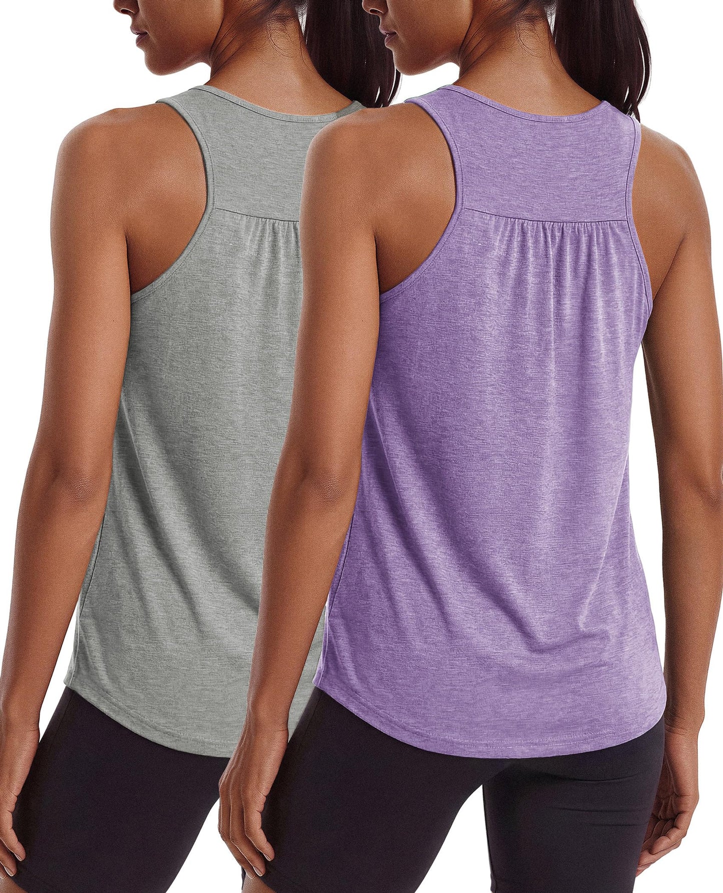 PINSPARK Womens Workout Tops Racerback Loose Fit Athletic Running Summer Tank Top Sleeveless Lightweight Yoga Pilates Fitness Clothing,Light Grey/Light Purple L