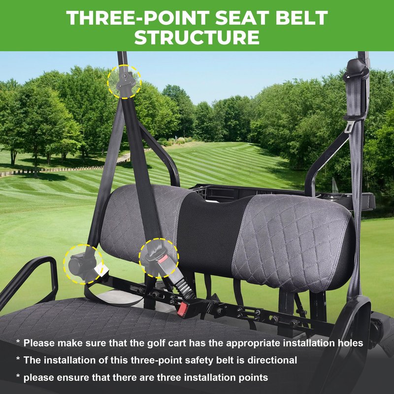 10L0L 3-Point Golf Cart Seat Belt Kit for EZGO TXT & Club Car DS, Retractable Safety Belts with Bracket, Street Legal