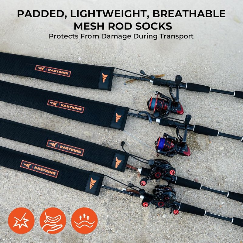 KastKing Crixus Fishing Rod - 6ft 6in Medium Heavy Casting Rod with Fast Action & MeshGuard Rod Socks