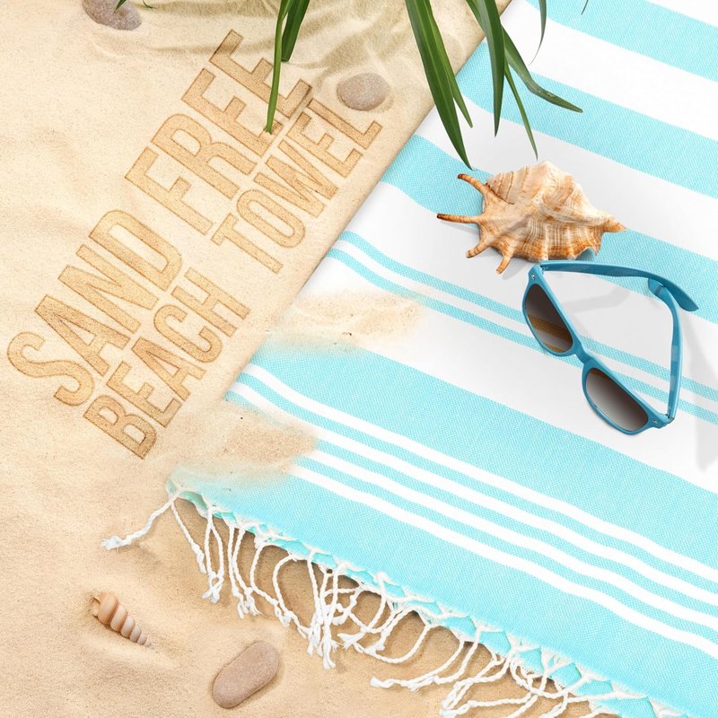 Turkish Beach Towels - Oversized 100% Cotton 4-Pack | Lightweight, Quick-Dry & Sand-Free (40 x 72 Inches - Aqua)