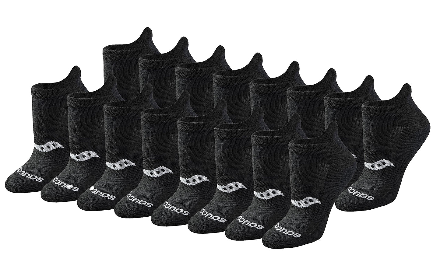 Saucony Women's RunDry Performance 8, 16 Pairs Heel Tab Athletic Socks, S-L, Black Solid (16 Pairs), Medium
