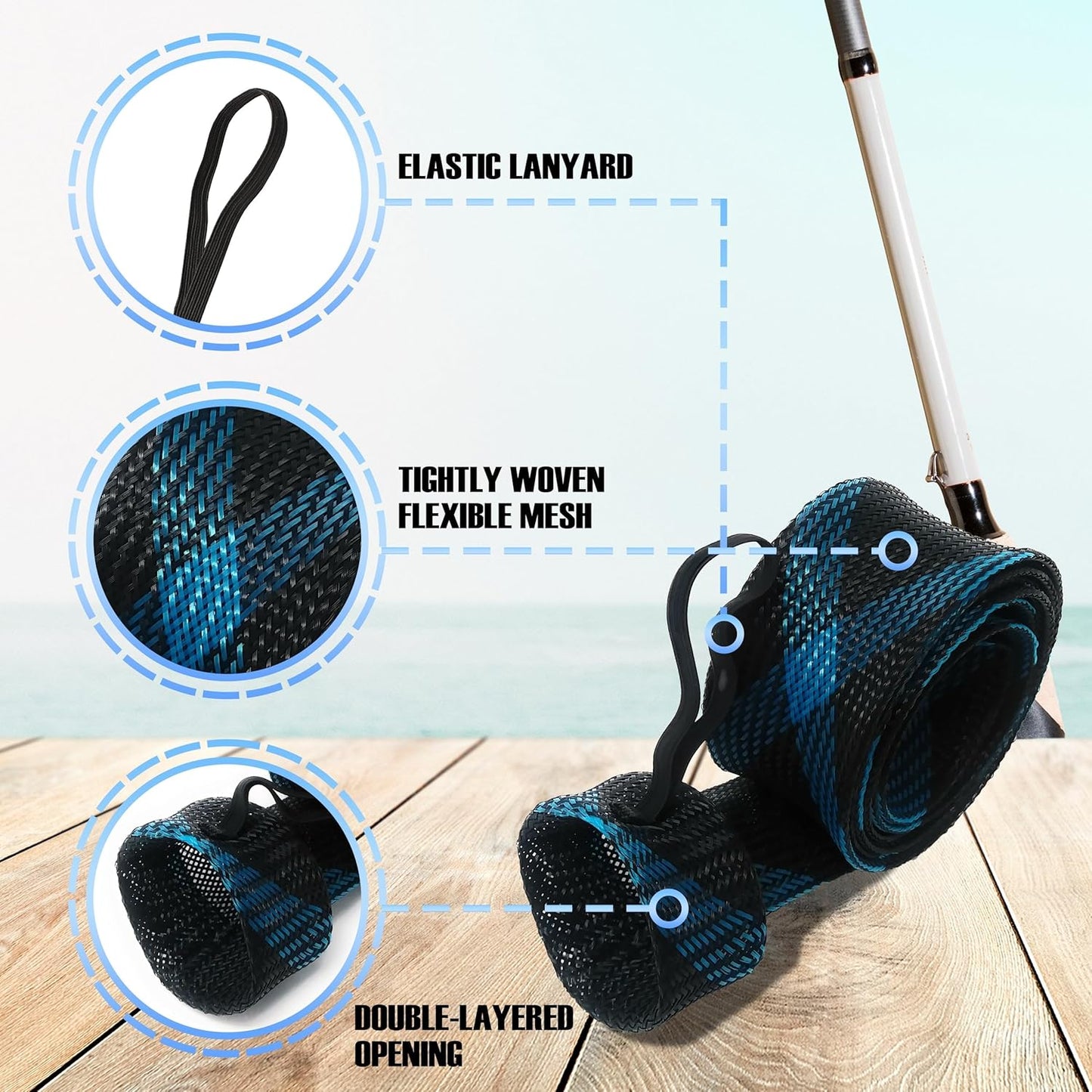 Fishing Rod Socks - Protective Sleeves for Baitcasting & Spinning Rods | Fits 7ft & 8ft (2-Pack)