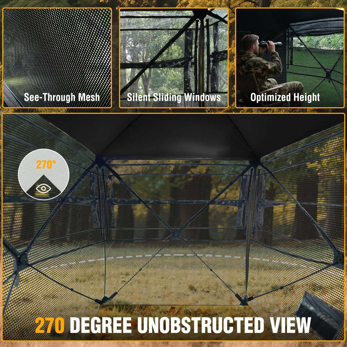 FLISSA 270 Degree Pop Up See Through Hunting Blind，3-4 Person Ground Blind