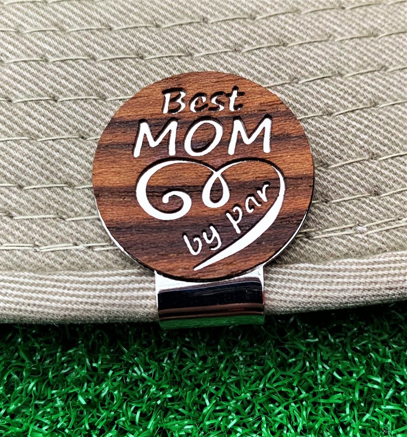 The Quintessential Hostess Best Mom By Par Engraved Golf Hat Clip and Ball Marker Teak Wood Personalized